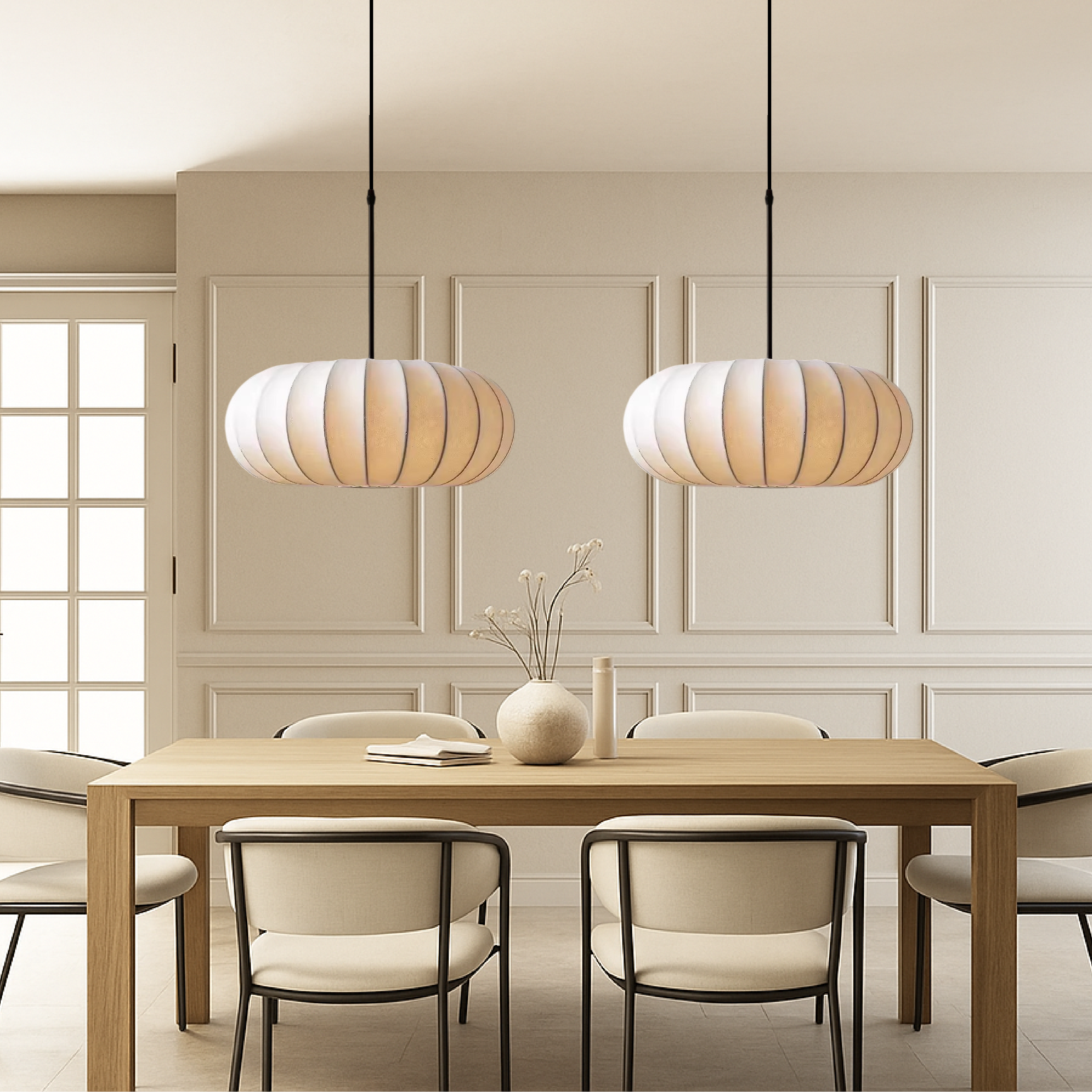 Lampa wisząca Lumen Verona z jedwabiu | Designerska lampa Wabi-Sabi LED do salonu, jadalni i sypialni