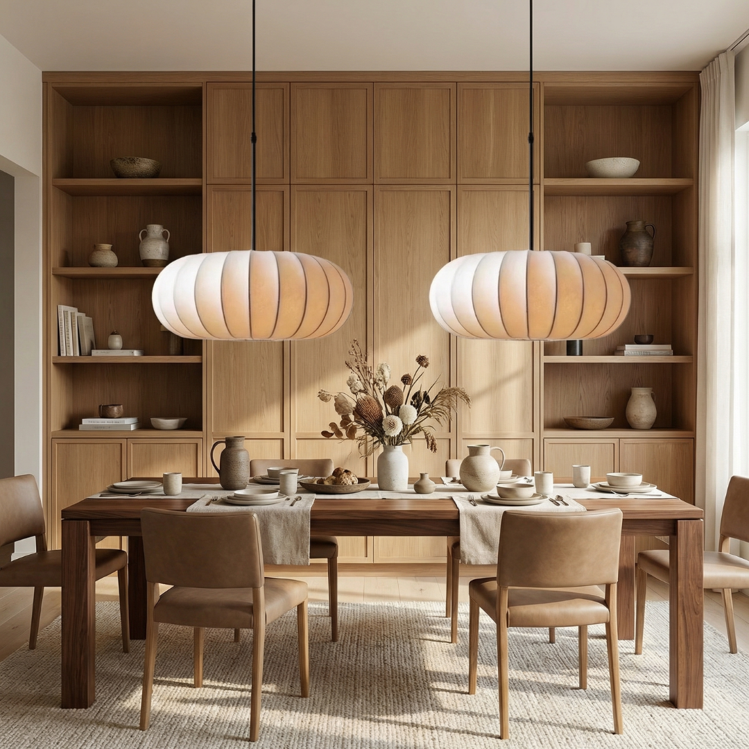Lampa wisząca Lumen Verona z jedwabiu | Designerska lampa Wabi-Sabi LED do salonu, jadalni i sypialni