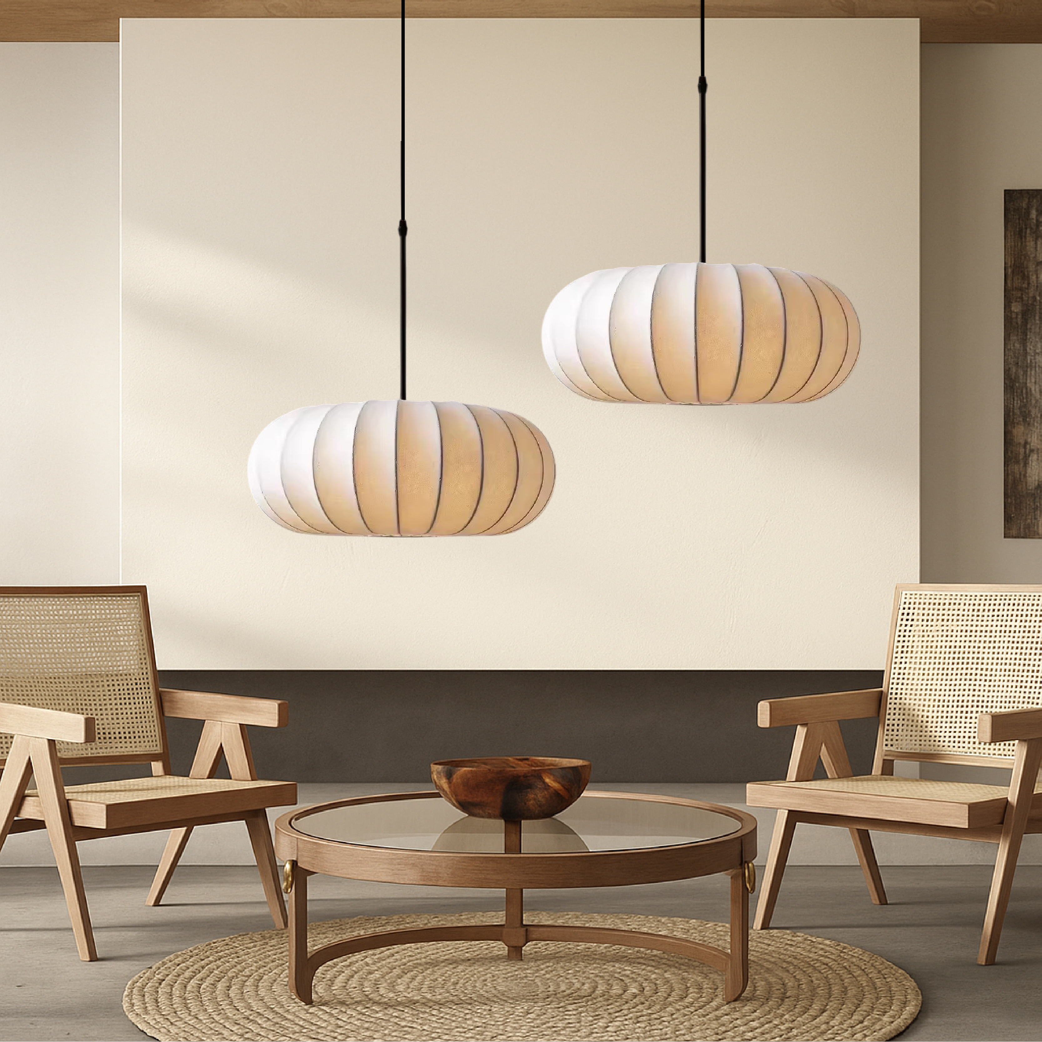 Lampa wisząca Lumen Verona z jedwabiu | Designerska lampa Wabi-Sabi LED do salonu, jadalni i sypialni