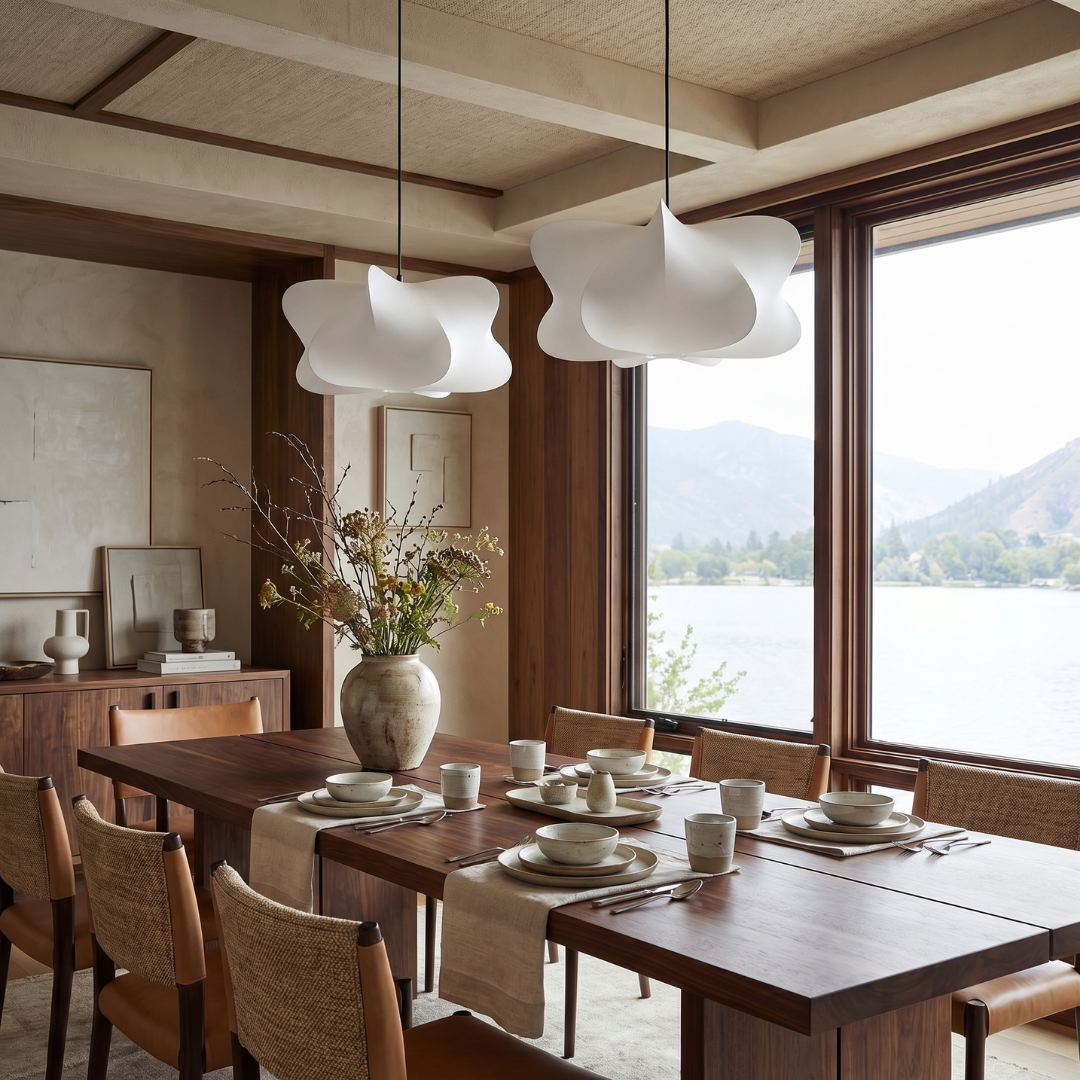 Lampa wisząca Lumen Wabi Sabi z jedwabiu | Designerska lampa LED do salonu, sypialni i jadalni