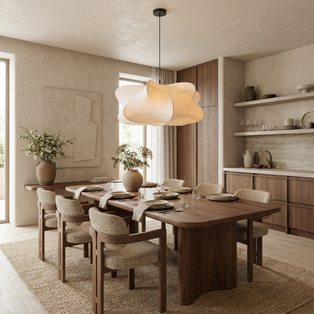 Lampa wisząca Lumen Wabi Sabi z jedwabiu | Designerska lampa LED do salonu, sypialni i jadalni