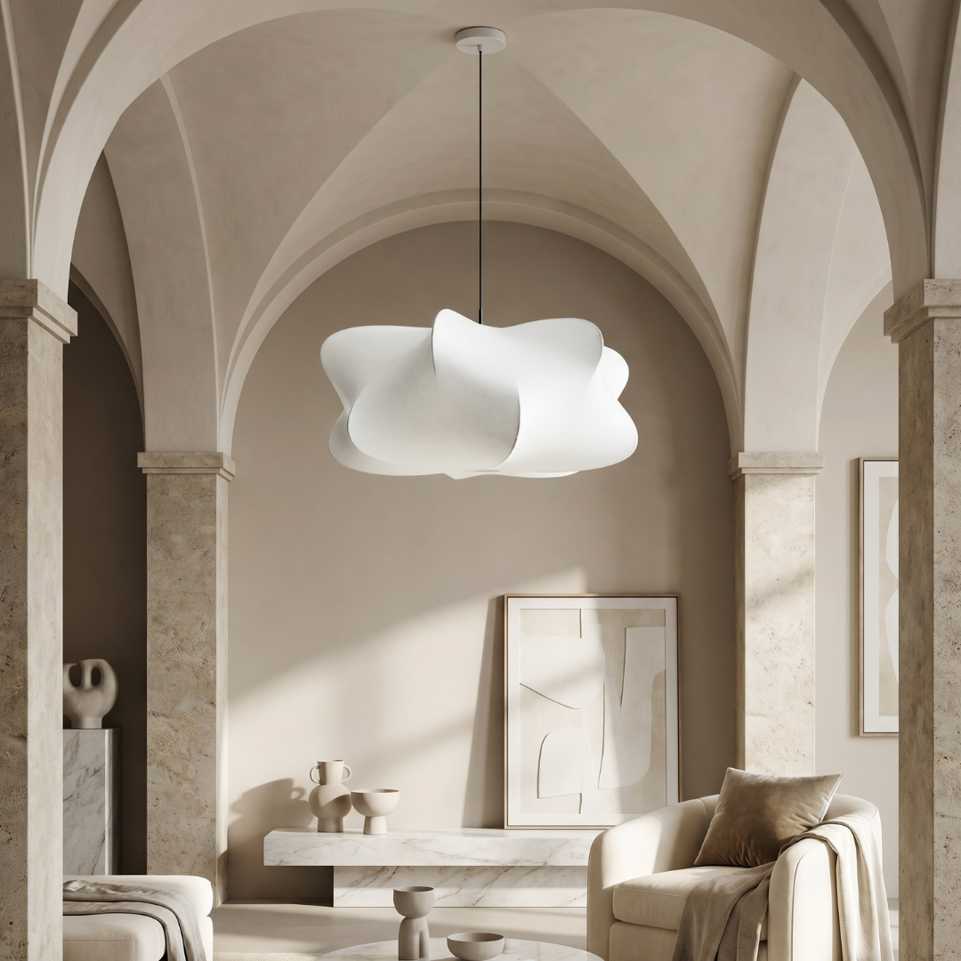 Lampa wisząca Lumen Wabi Sabi z jedwabiu | Designerska lampa LED do salonu, sypialni i jadalni