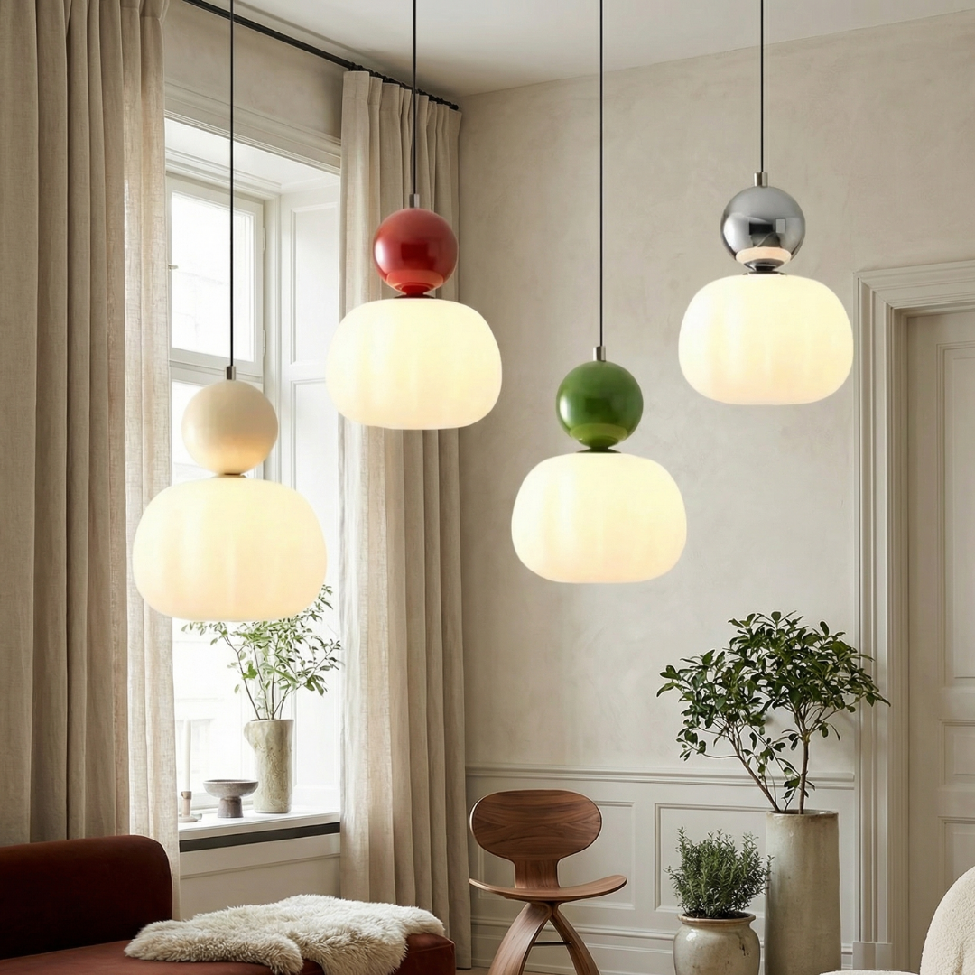 Lampa wisząca Art Deco | Złota designerska lampa LED z podwójnym kloszem do salonu, kuchni i jadalni
