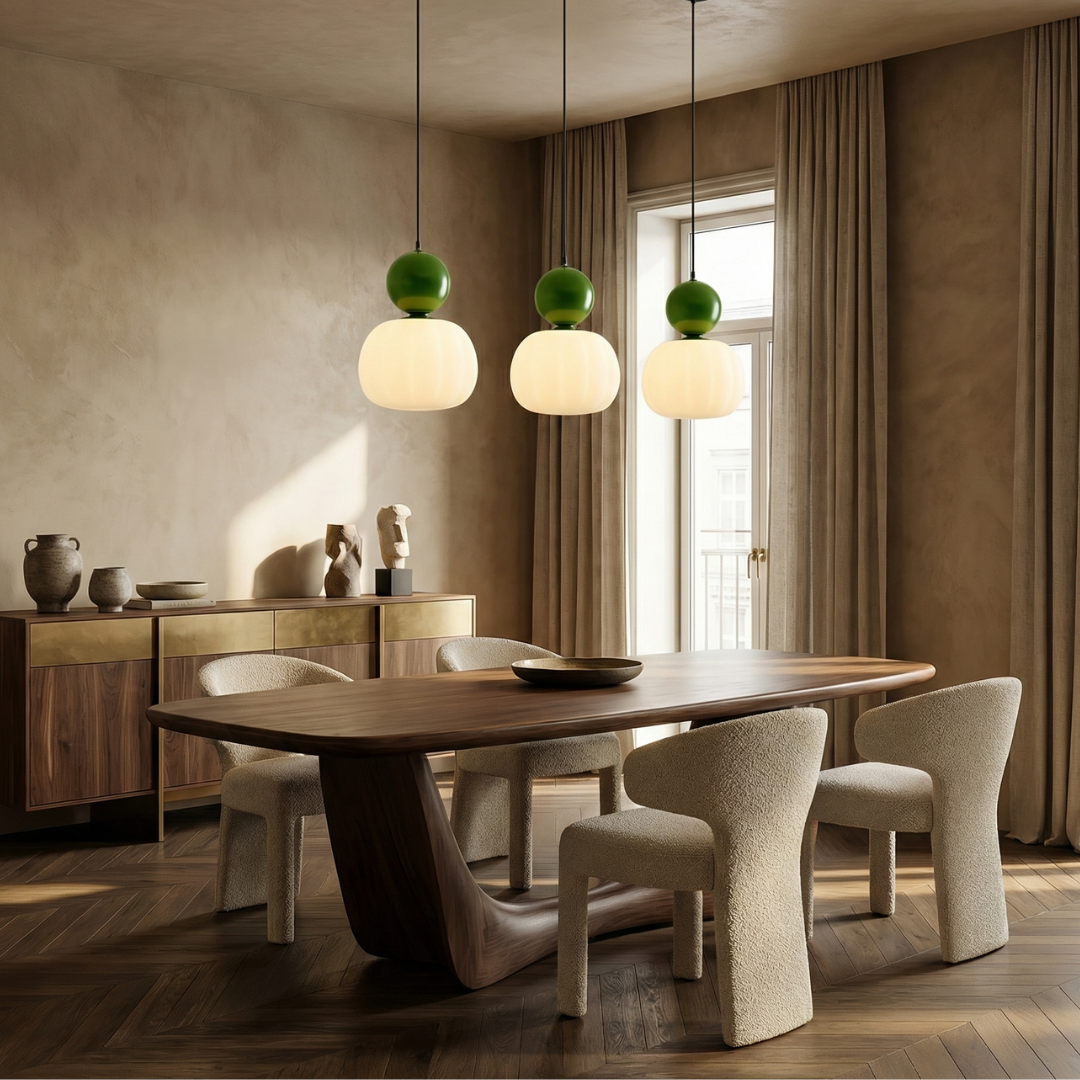 Lampa wisząca Art Deco | Złota designerska lampa LED z podwójnym kloszem do salonu, kuchni i jadalni