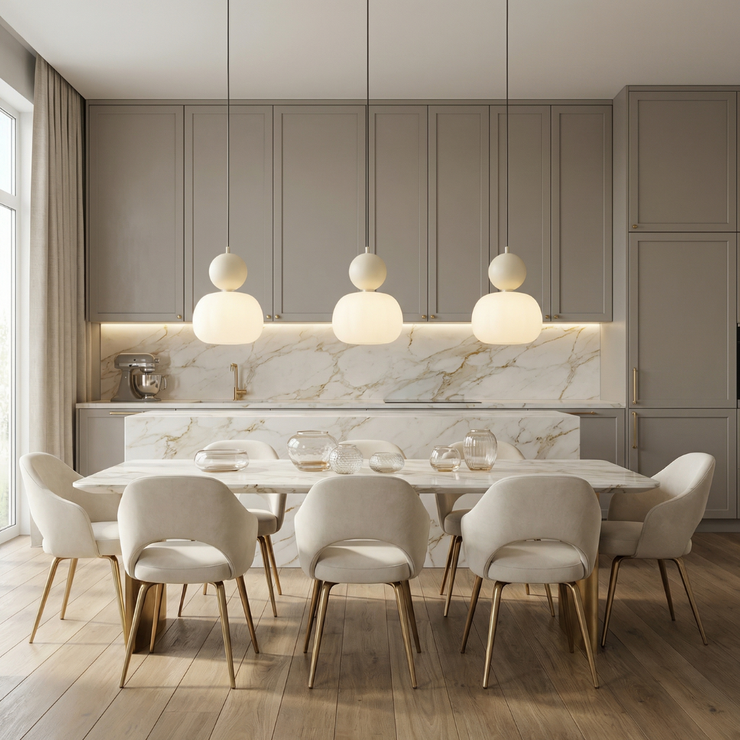 Lampa wisząca Art Deco | Złota designerska lampa LED z podwójnym kloszem do salonu, kuchni i jadalni