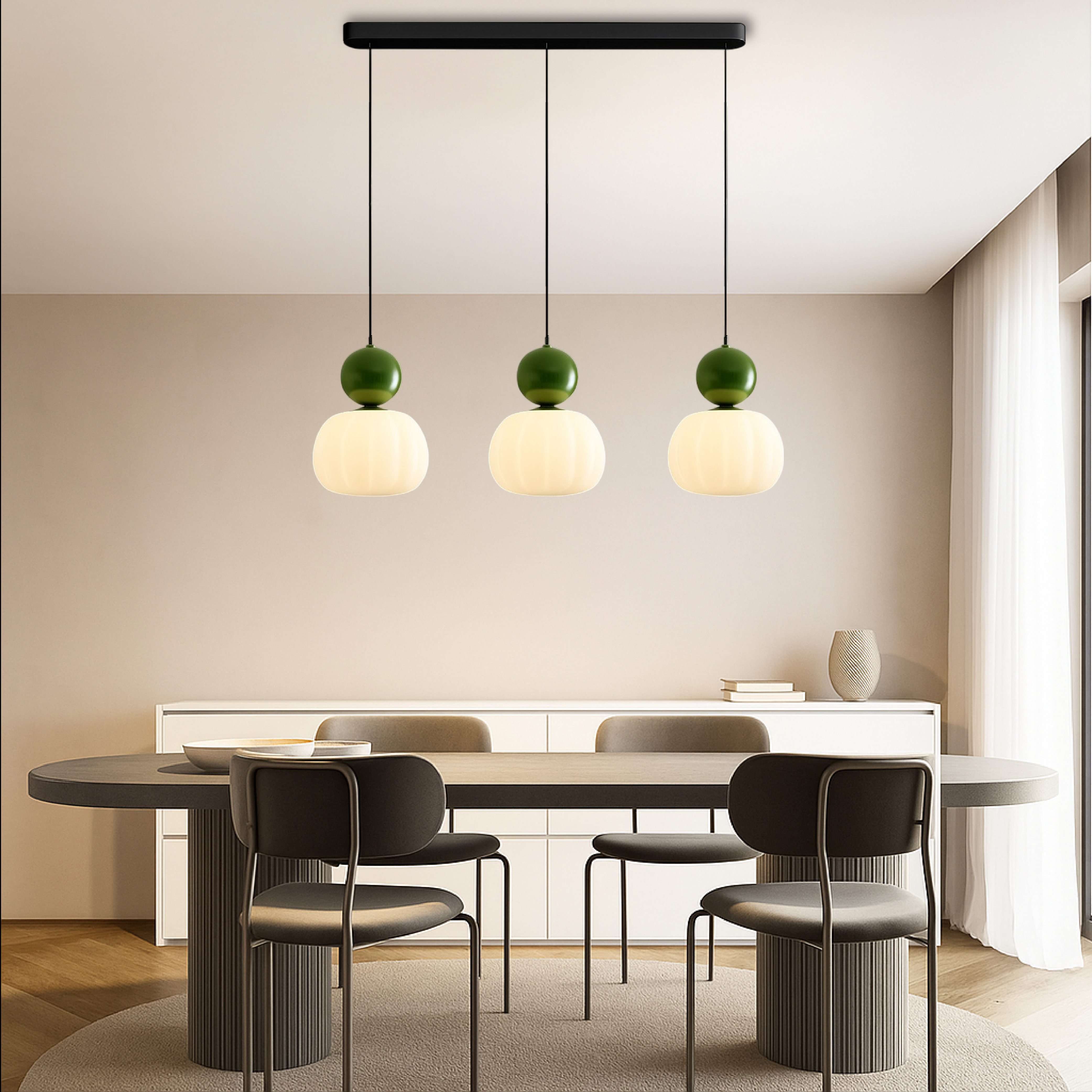 Lampa wisząca Art Deco | Złota designerska lampa LED z podwójnym kloszem do salonu, kuchni i jadalni