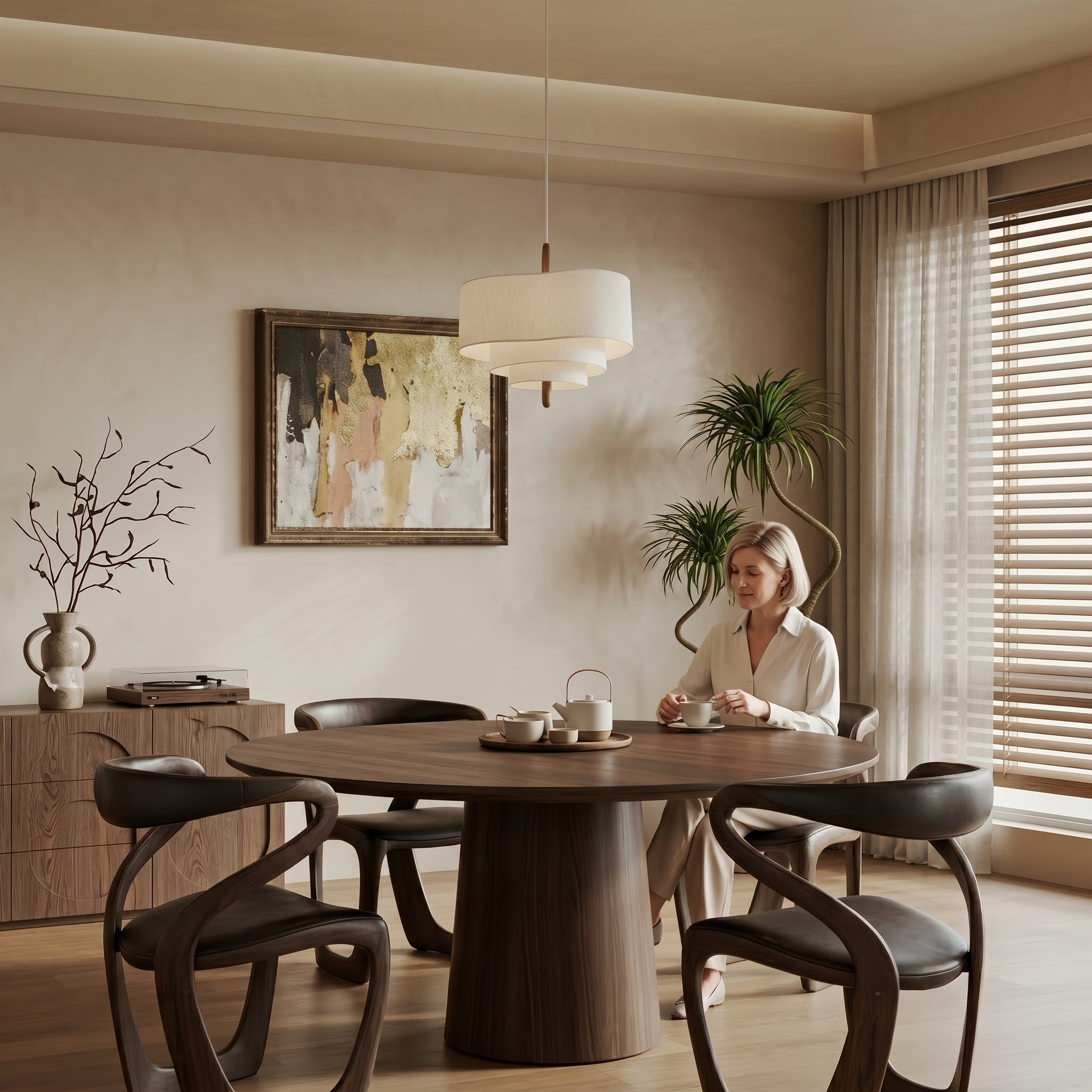 Żyrandol z tkaniny | Designerska lampa sufitowa z warstwowym abażurem do salonu i sypialni