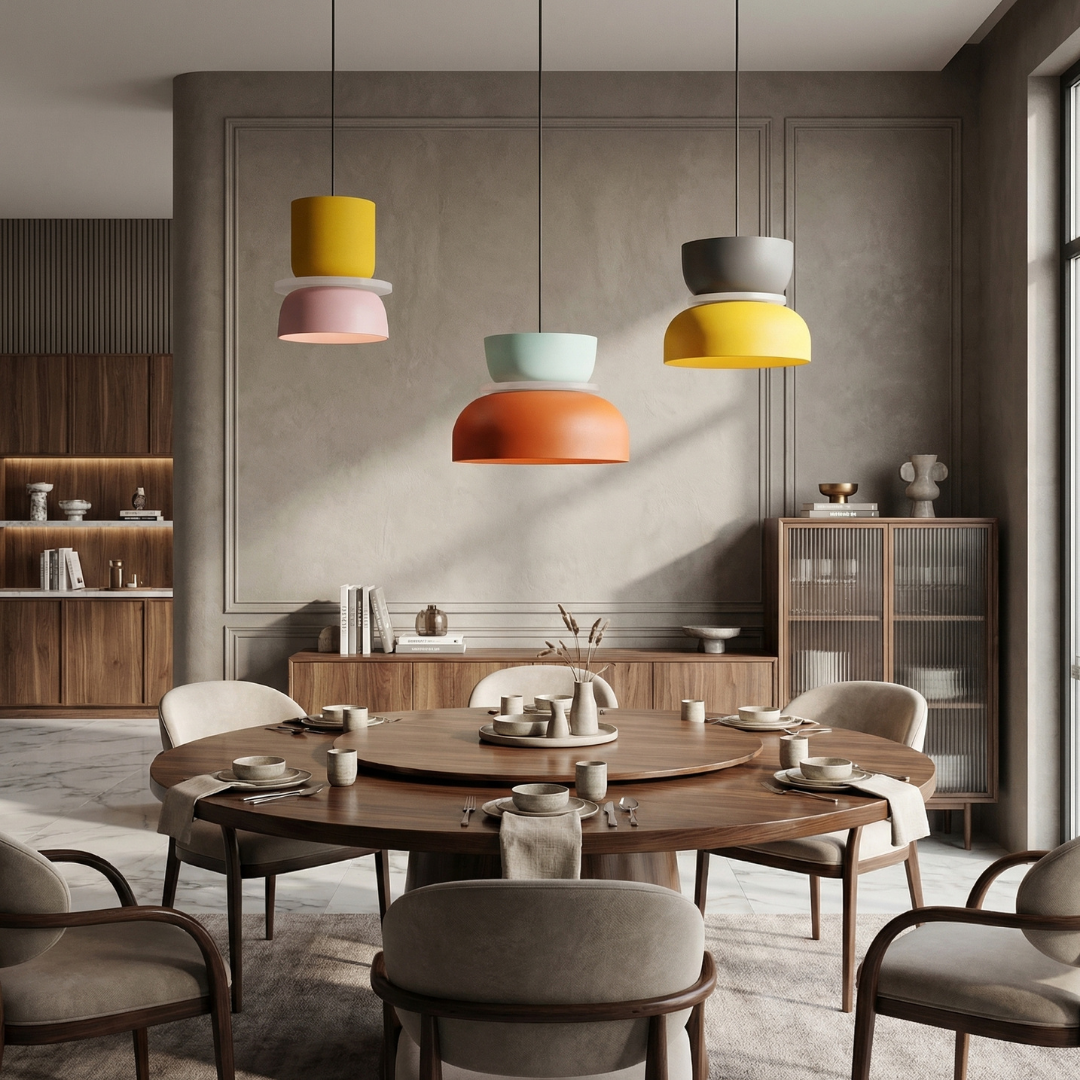 Kolorowa lampa wisząca Lumen | Designerska lampa w stylu skandynawskim do kuchni, salonu i jadalni
