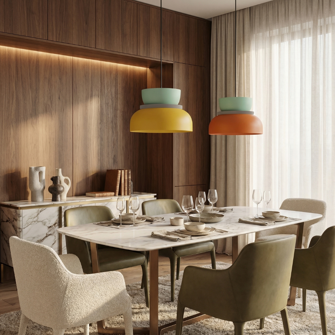 Kolorowa lampa wisząca Lumen | Designerska lampa w stylu skandynawskim do kuchni, salonu i jadalni