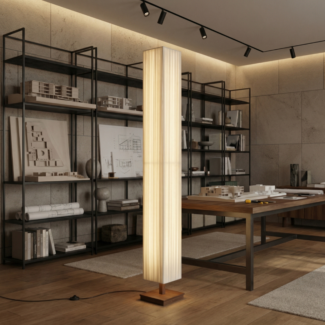 Lumen | Japanese Floor Lamp with Soft Fabric Shade and Walnut Wood Frame