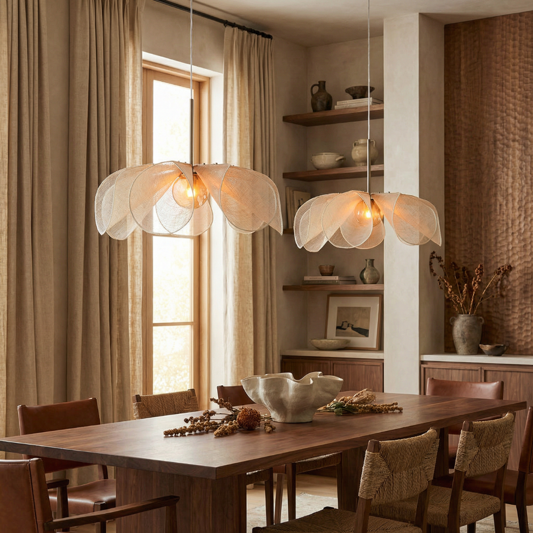 Lumen | Lampa wisząca z tkaniny w stylu vintage – ciepłe, nastrojowe oświetlenie LED