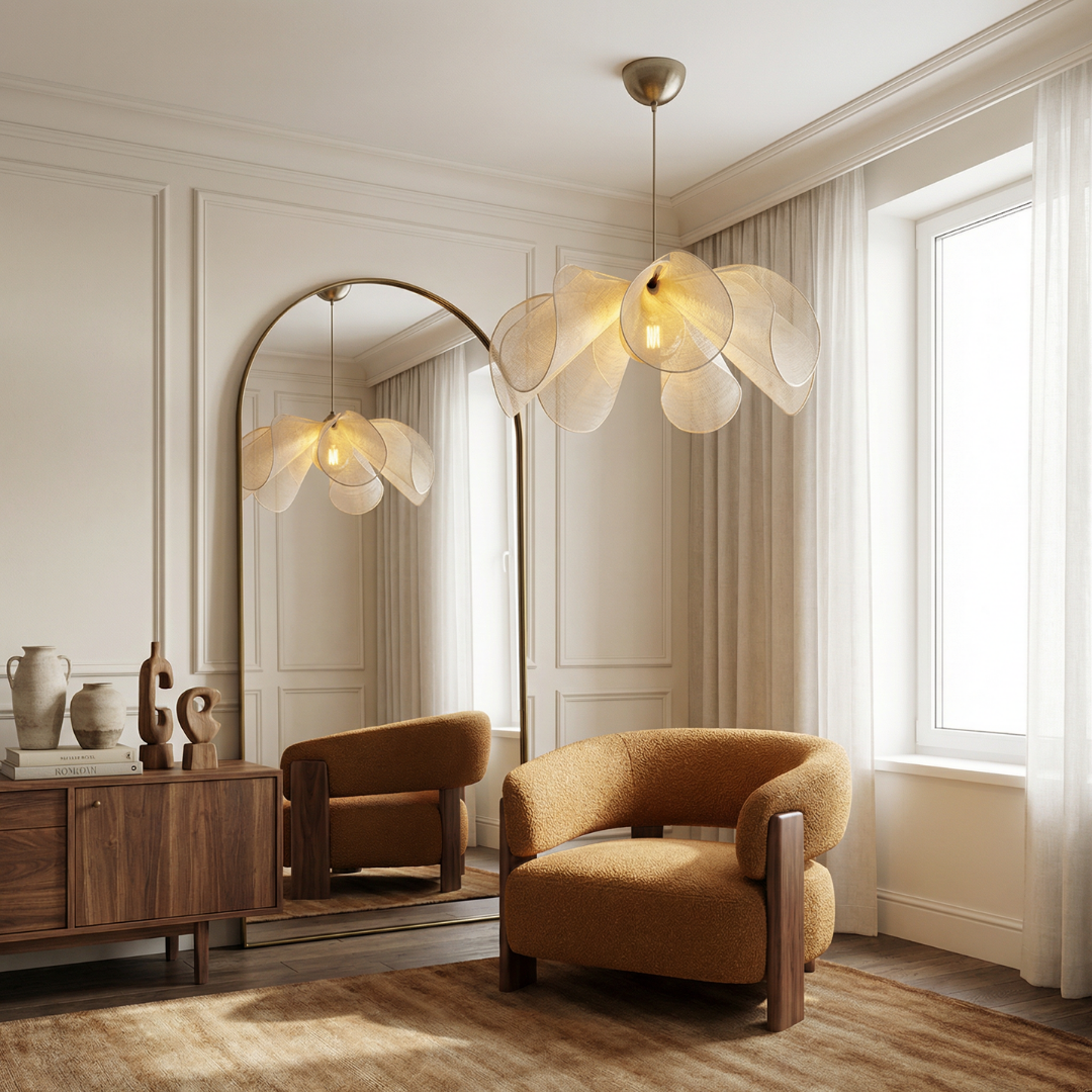 Lumen | Lampa wisząca z tkaniny w stylu vintage – ciepłe, nastrojowe oświetlenie LED