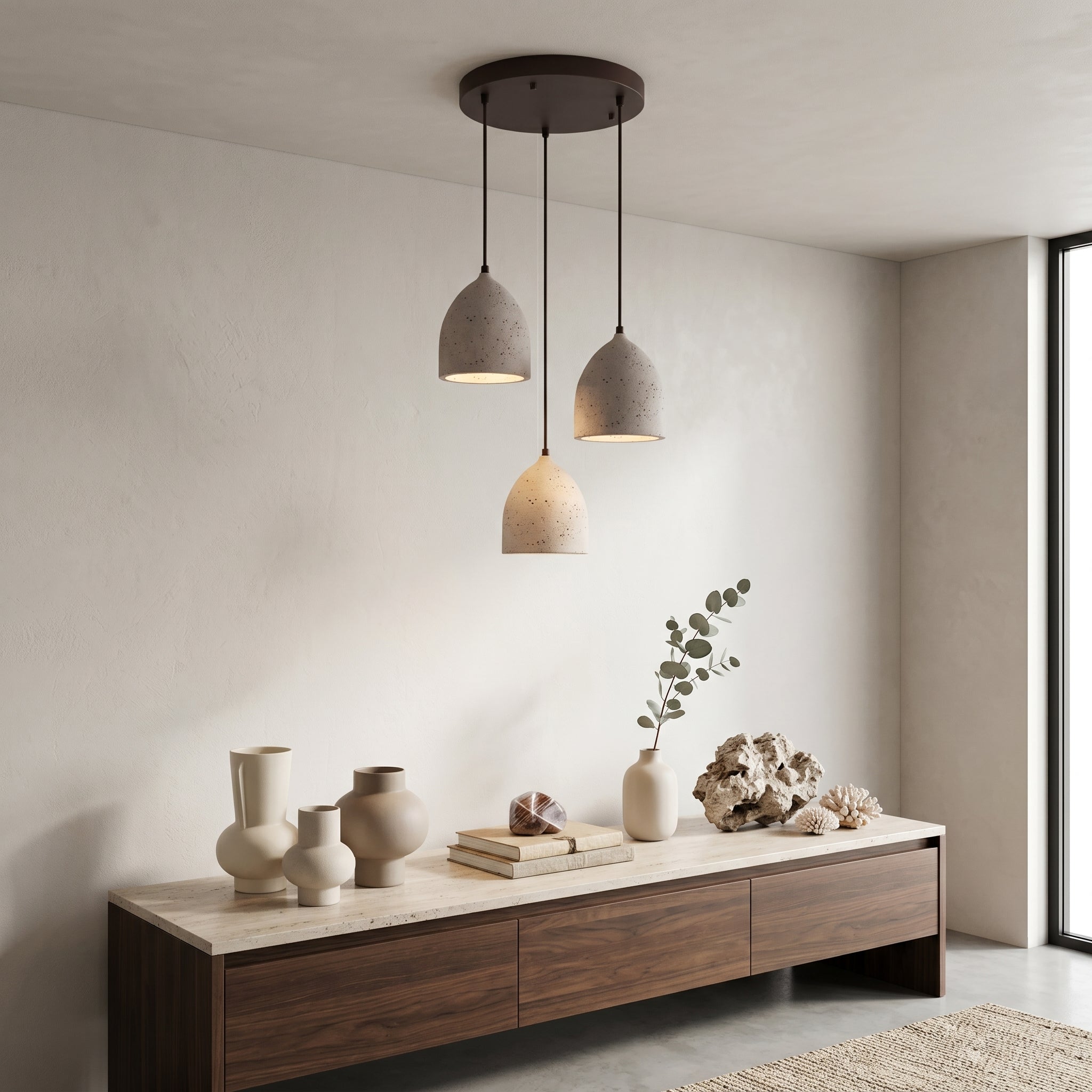 Lampa wisząca Lumen z trawertynu | Designerskie oświetlenie z kamienia naturalnego do salonu, kuchni i jadalni