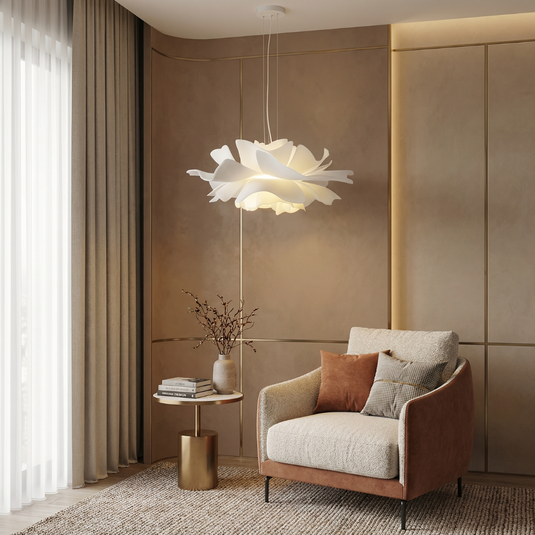 Lampa wisząca Lumen White Lotus | Designerska lampa w kształcie kwiatu do salonu, sypialni i jadalni