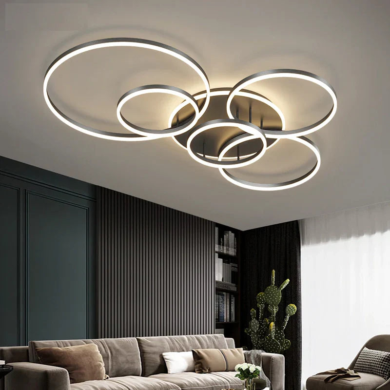 Nowoczesna lampa sufitowa LED z pierścieniami | Designerskie oświetlenie do salonu, sypialni i jadalni