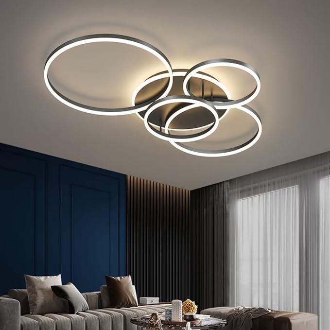 Nowoczesna lampa sufitowa LED z pierścieniami | Designerskie oświetlenie do salonu, sypialni i jadalni