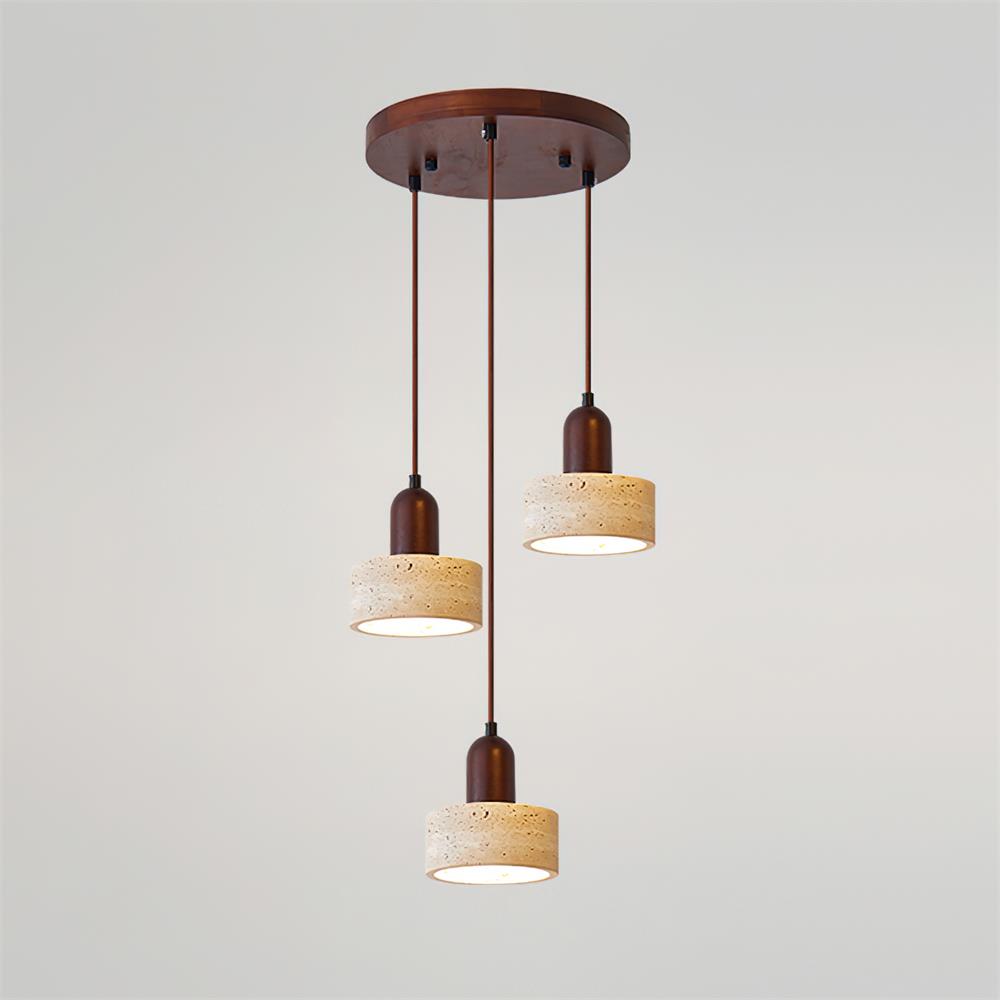 Kolekcja Lunara | Lampa wisząca z trawertynu i drewna | Designerskie oświetlenie do salonu, jadalni i kuchni