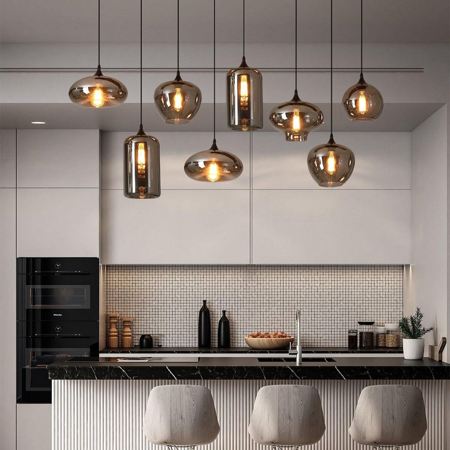 Kolekcja Luxury | Designerska szklana lampa wisząca LED z regulowaną wysokością | Eleganckie oświetlenie do kuchni, salonu i jadalni