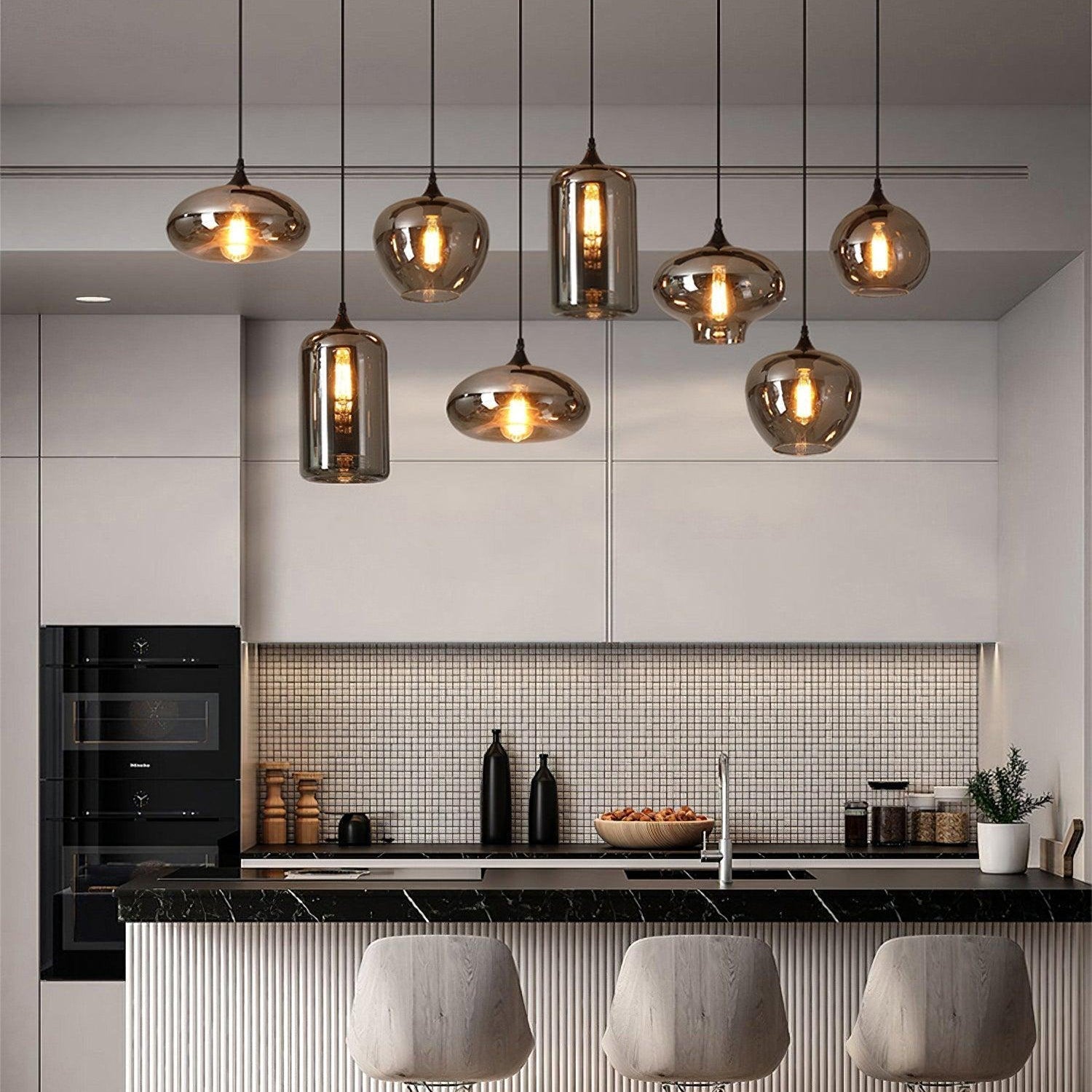 Kolekcja Luxury | Designerska szklana lampa wisząca LED z regulowaną wysokością | Eleganckie oświetlenie do kuchni, salonu i jadalni