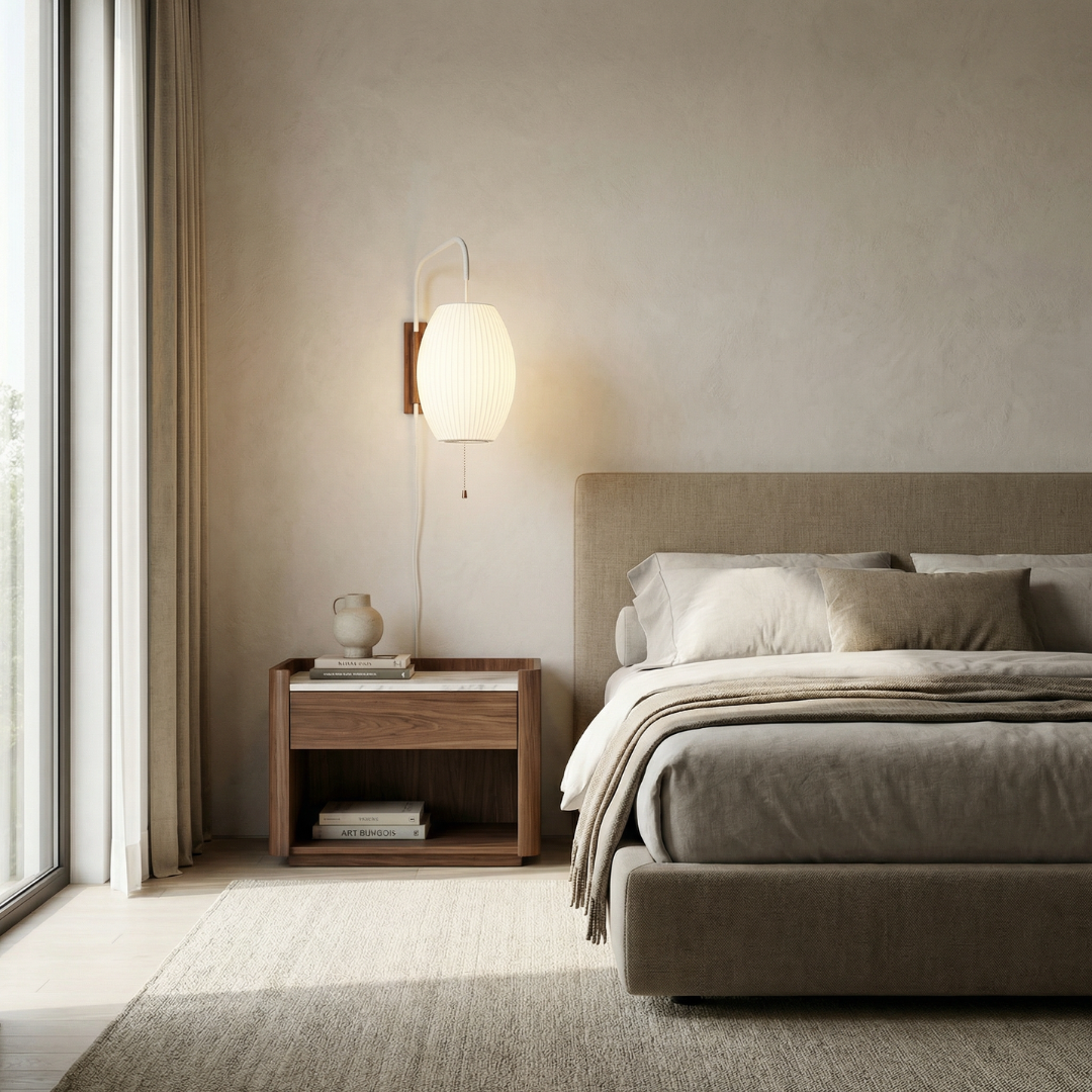 Kinkiet Ścienny Mid-Century Modern LED z Drewnianym Akcentem do Salonu i Sypialni