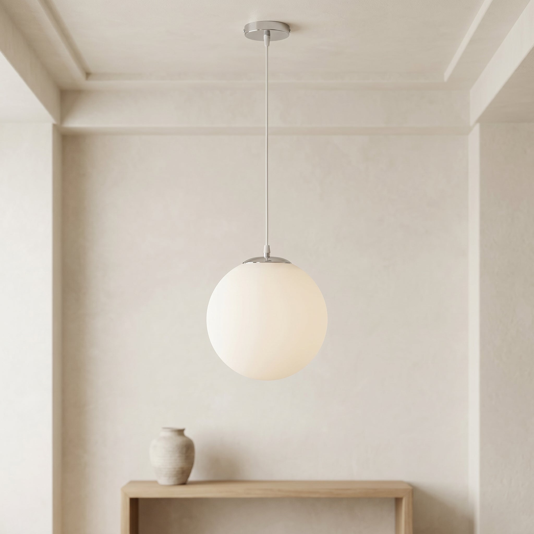 Lumen Globe | Lampa wisząca z mlecznego szkła z regulowanym przewodem do salonu i jadalni