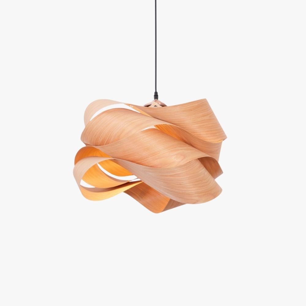 Lampa wisząca z kopułowym kloszem z naturalnego drewna i delikatnym światłem | Eleganckie oświetlenie do kuchni zapewniające ciepłą atmosferę