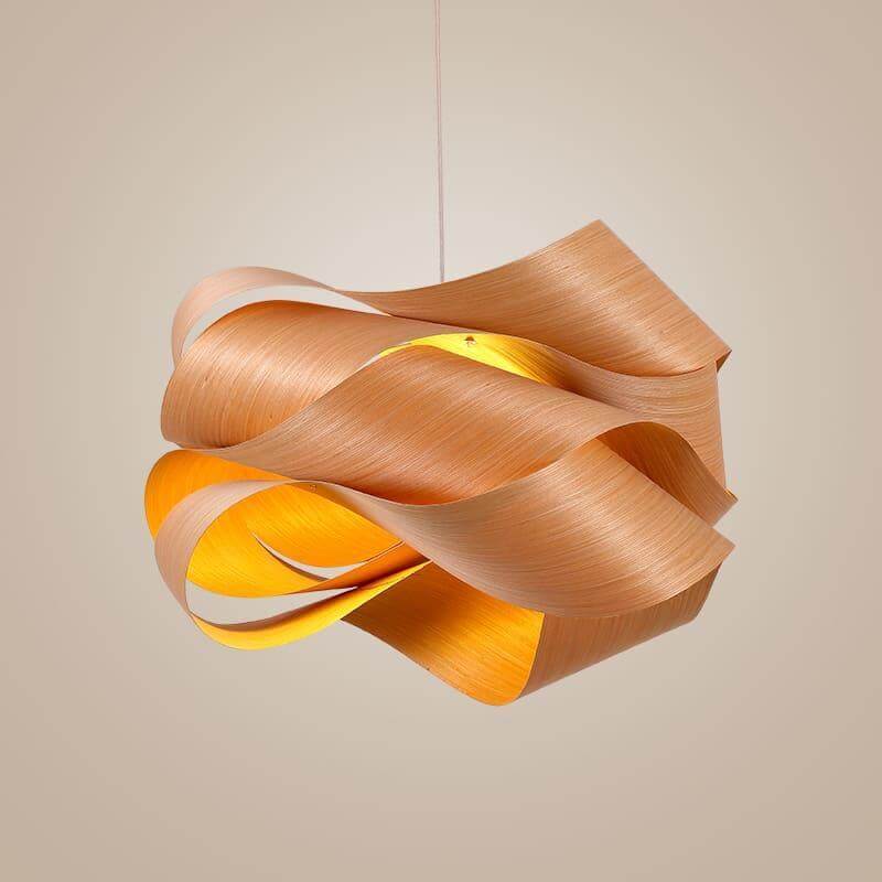 Lampa wisząca z kopułowym kloszem z naturalnego drewna i delikatnym światłem | Eleganckie oświetlenie do kuchni zapewniające ciepłą atmosferę