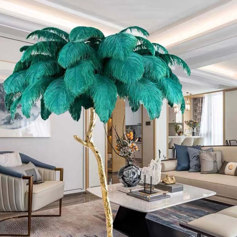 Nordic Luxury | Luksusowa Lampa z Piórami Strusia – Designerska Lampa Podłogowa do Salonu i Sypialni