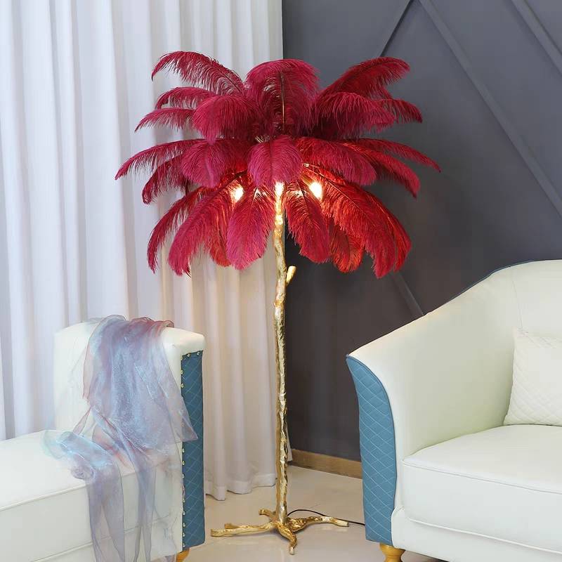 Nordic Luxury | Luksusowa Lampa z Piórami Strusia – Designerska Lampa Podłogowa do Salonu i Sypialni