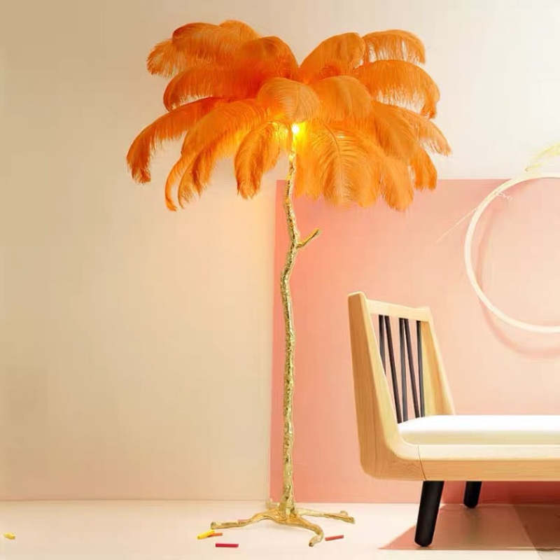 Nordic Luxury | Luksusowa Lampa z Piórami Strusia – Designerska Lampa Podłogowa do Salonu i Sypialni