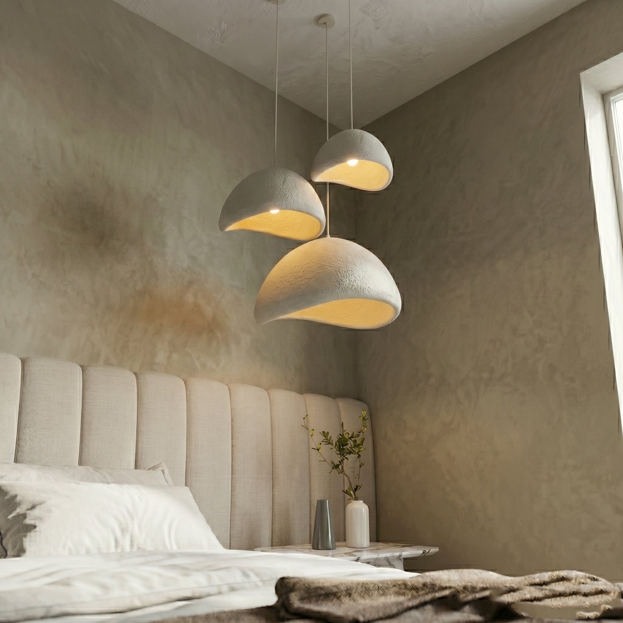 Organiczna lampa wisząca | Oświetlenie z regulowaną wysokością do kuchni | Pięć rozmiarów dla przytulnych wnętrz