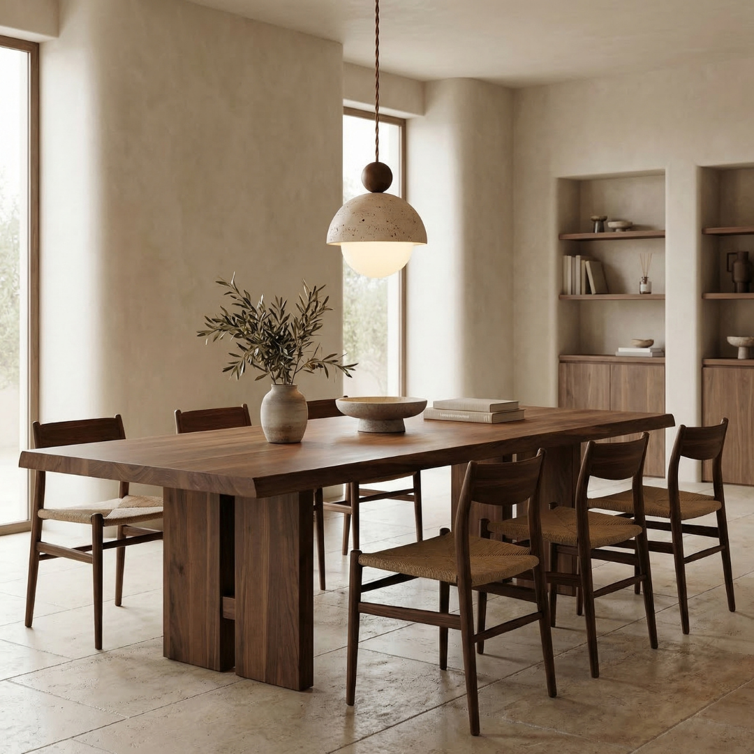 Palermo | Lampa wisząca z ręcznie wykonanym trawertynowym kloszem i szklaną kulą | Eleganckie oświetlenie do nowoczesnych wnętrz