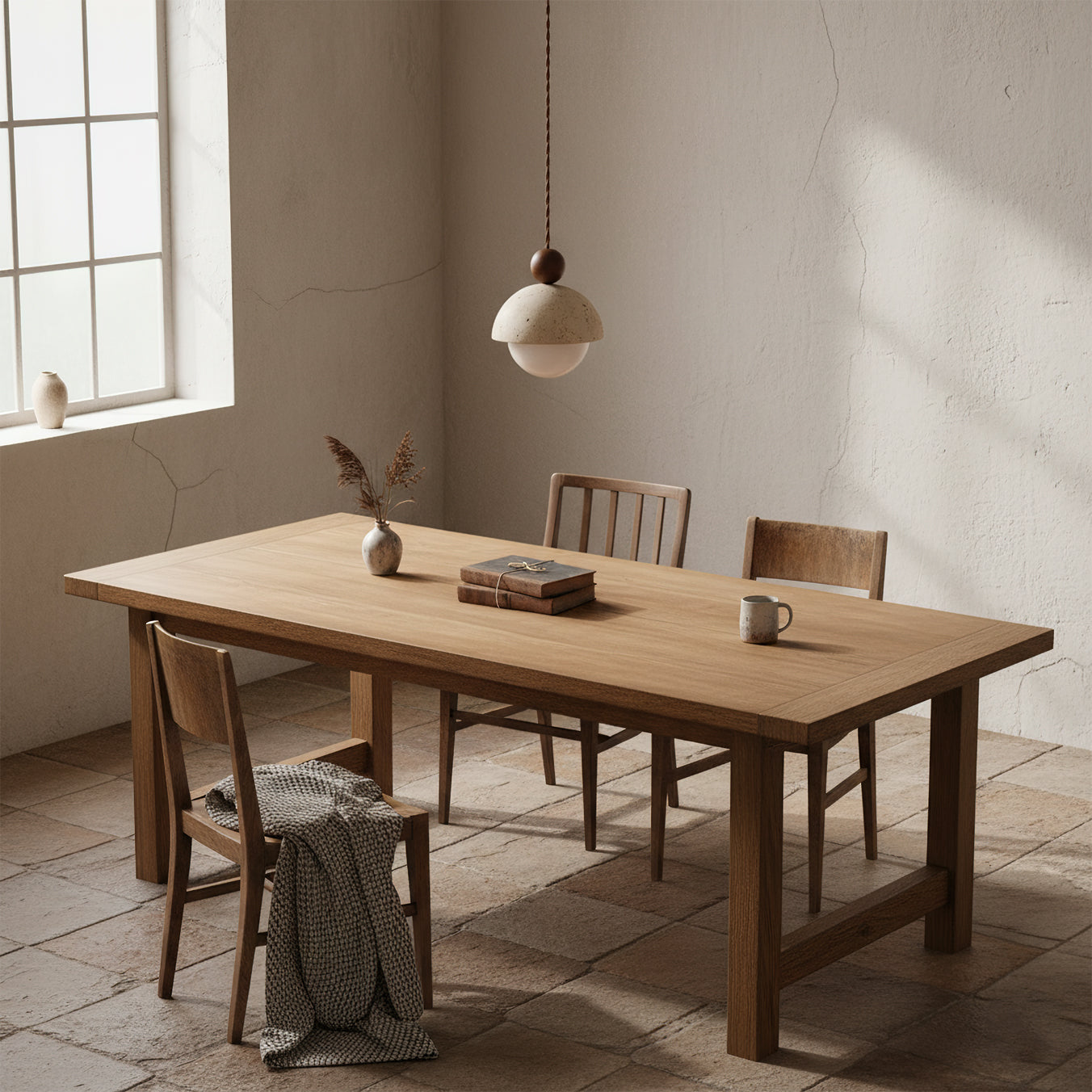 Palermo | Lampa wisząca z ręcznie wykonanym trawertynowym kloszem i szklaną kulą | Eleganckie oświetlenie do nowoczesnych wnętrz