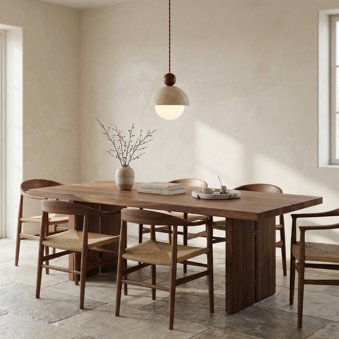 Palermo | Lampa wisząca z ręcznie wykonanym trawertynowym kloszem i szklaną kulą | Eleganckie oświetlenie do nowoczesnych wnętrz