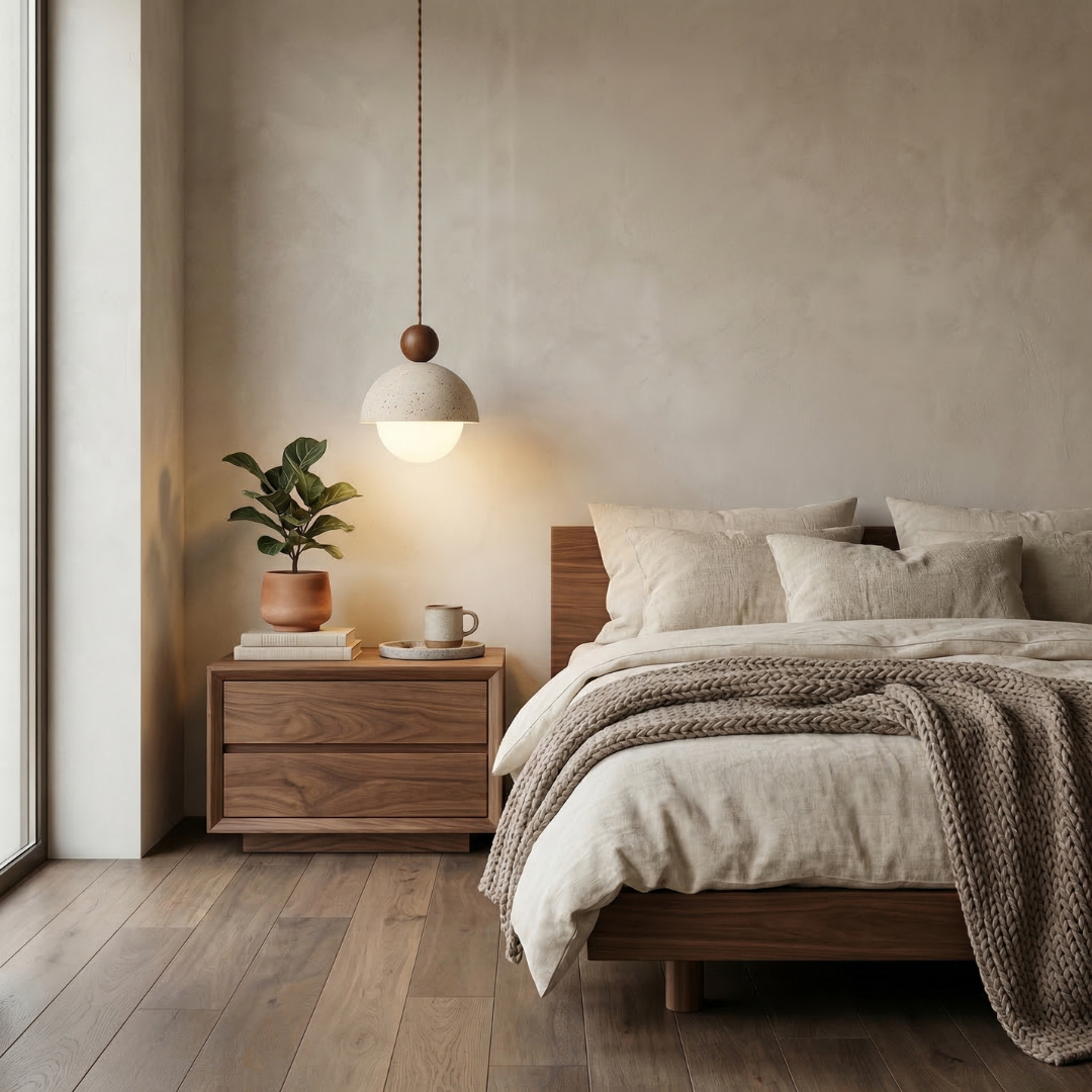 Palermo | Lampa wisząca z ręcznie wykonanym trawertynowym kloszem i szklaną kulą | Eleganckie oświetlenie do nowoczesnych wnętrz