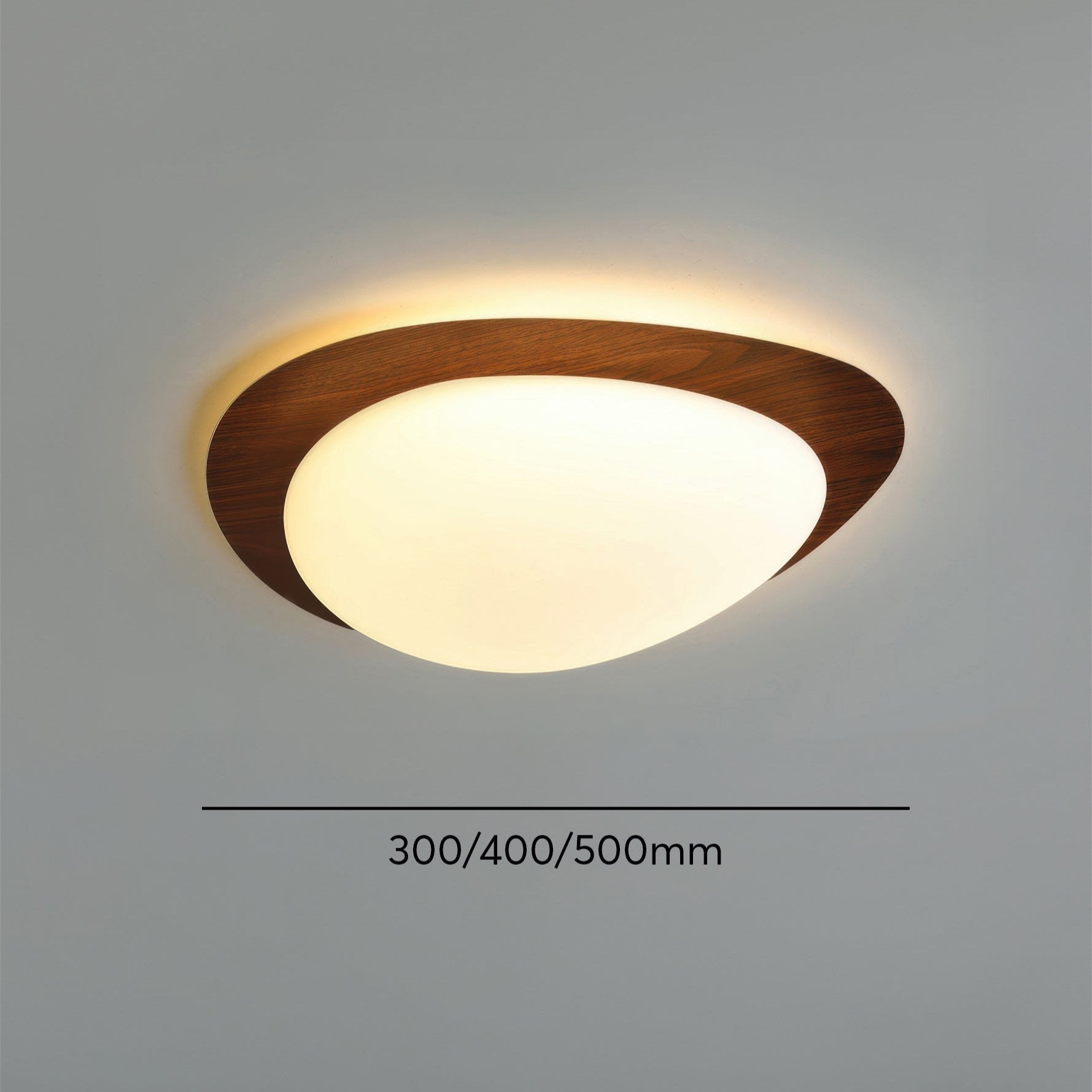 PebbleGlow | Elegancka lampa sufitowa typu flush mount z naturalnym wykończeniem imitującym usłojenie drewna