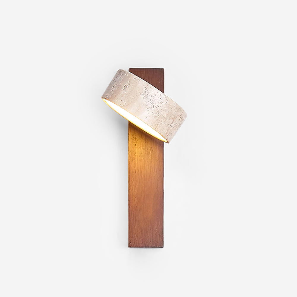 Ritta | Lampa ścienna z kloszem z żółtego trawertynu i drewnianym ramieniem | Eleganckie oświetlenie do nowoczesnych wnętrz