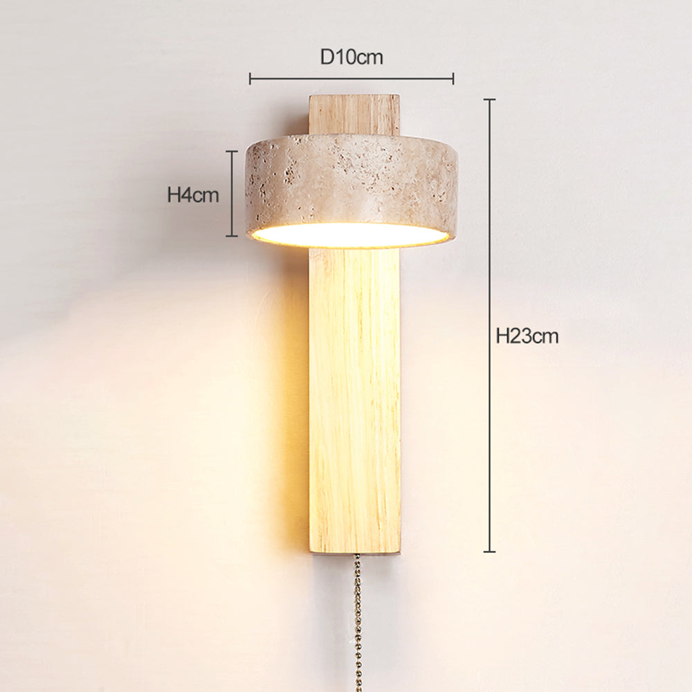 Ritta | Lampa ścienna z kloszem z żółtego trawertynu i drewnianym ramieniem | Eleganckie oświetlenie do nowoczesnych wnętrz