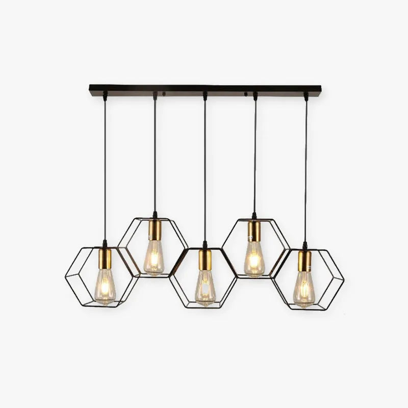 Rustykalna Sześciokątna Lampa Wisząca LED, Czarna