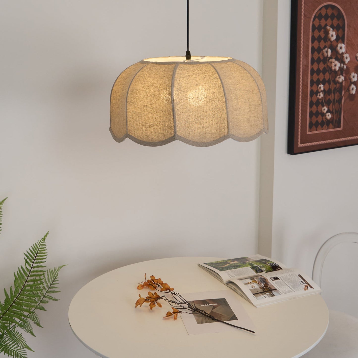 Sora | Lampa wisząca z naturalnej tkaniny i regulowaną wysokością | Eleganckie oświetlenie do kuchni dla spokojnych wnętrz
