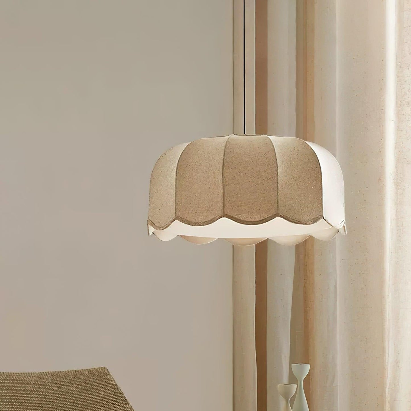 Sora | Lampa wisząca z naturalnej tkaniny i regulowaną wysokością | Eleganckie oświetlenie do kuchni dla spokojnych wnętrz