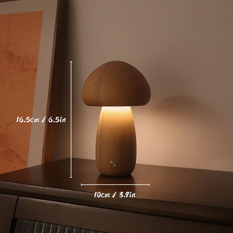 Stylowa Lampa Stołowa Bezprzewodowa w Kształcie Grzybka z USB | Drewniana Konstrukcja dla Przytulnej Atmosfery w Salonach 6