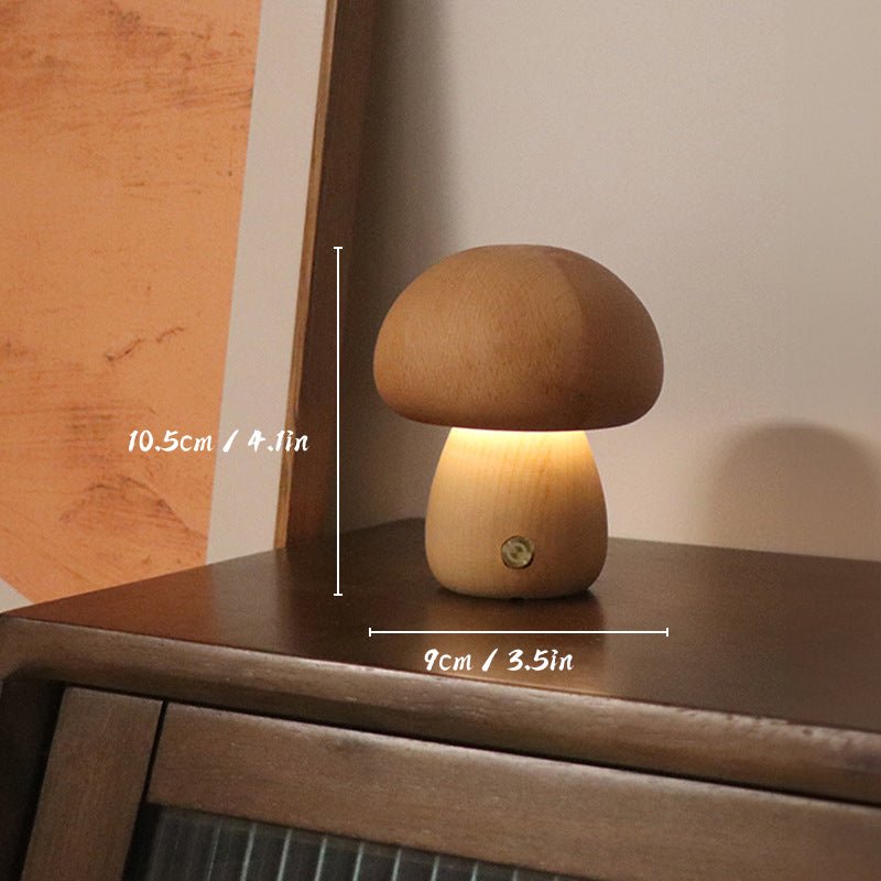 Stylowa Lampa Stołowa Bezprzewodowa w Kształcie Grzybka z USB | Drewniana Konstrukcja dla Przytulnej Atmosfery w Salonach 8