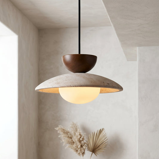 Tia | Lampa wisząca z naturalnego trawertynu z regulowaną wysokością | Wyjątkowy design zapewniający ciepłe oświetlenie ambientowe