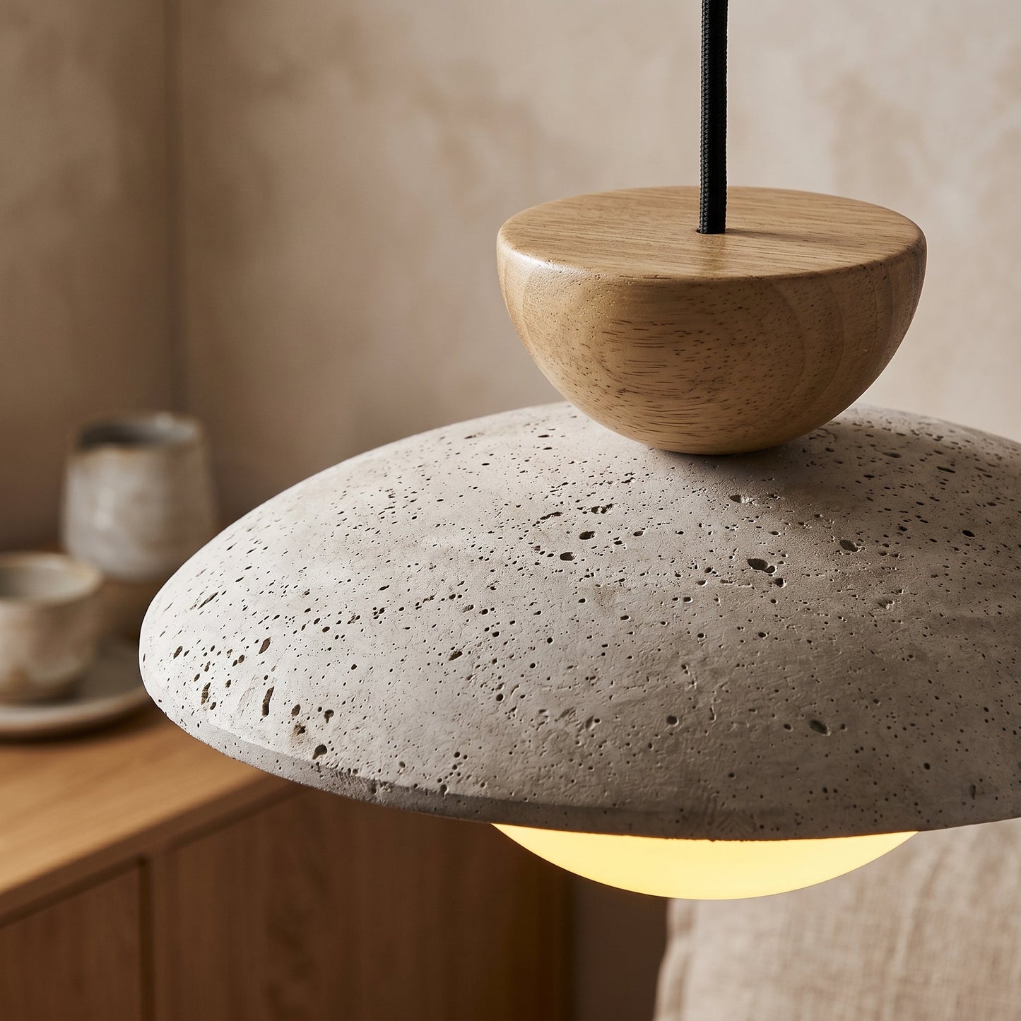 Tia | Lampa wisząca z naturalnego trawertynu z regulowaną wysokością | Wyjątkowy design zapewniający ciepłe oświetlenie ambientowe