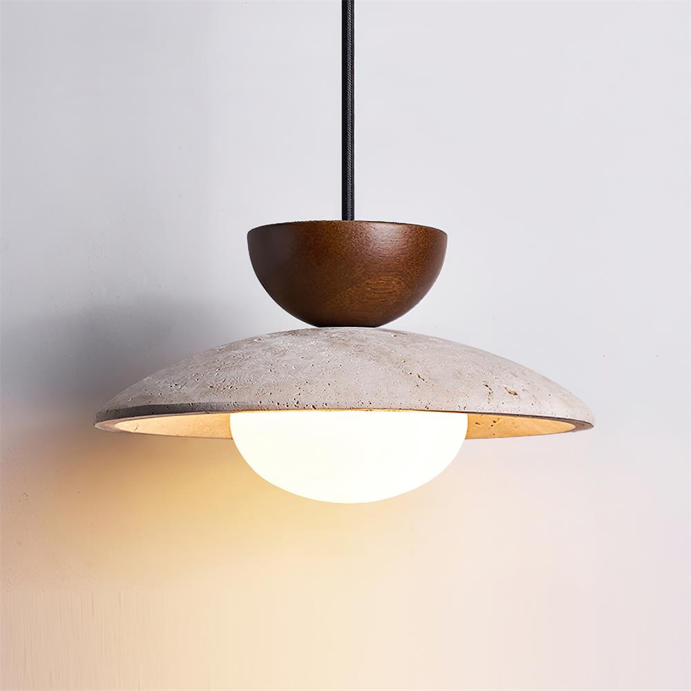 Tia | Lampa wisząca z naturalnego trawertynu z regulowaną wysokością | Wyjątkowy design zapewniający ciepłe oświetlenie ambientowe