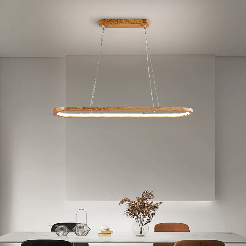 Veon | Nowoczesna owalna lampa wisząca z drewna z żarówką LED | Stylowe oświetlenie do jadalni i salonu