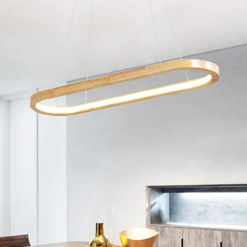 Veon | Nowoczesna owalna lampa wisząca z drewna z żarówką LED | Stylowe oświetlenie do jadalni i salonu