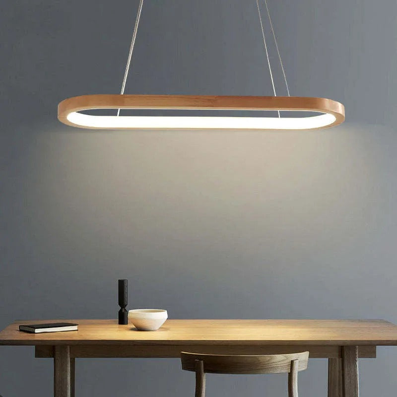 Veon | Nowoczesna owalna lampa wisząca z drewna z żarówką LED | Stylowe oświetlenie do jadalni i salonu