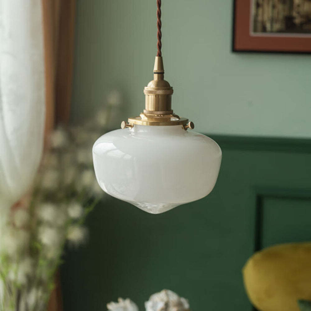 Vintage Charm | Szklana lampa wisząca z regulowaną długością | Retro mosiężny design dla eleganckiego oświetlenia